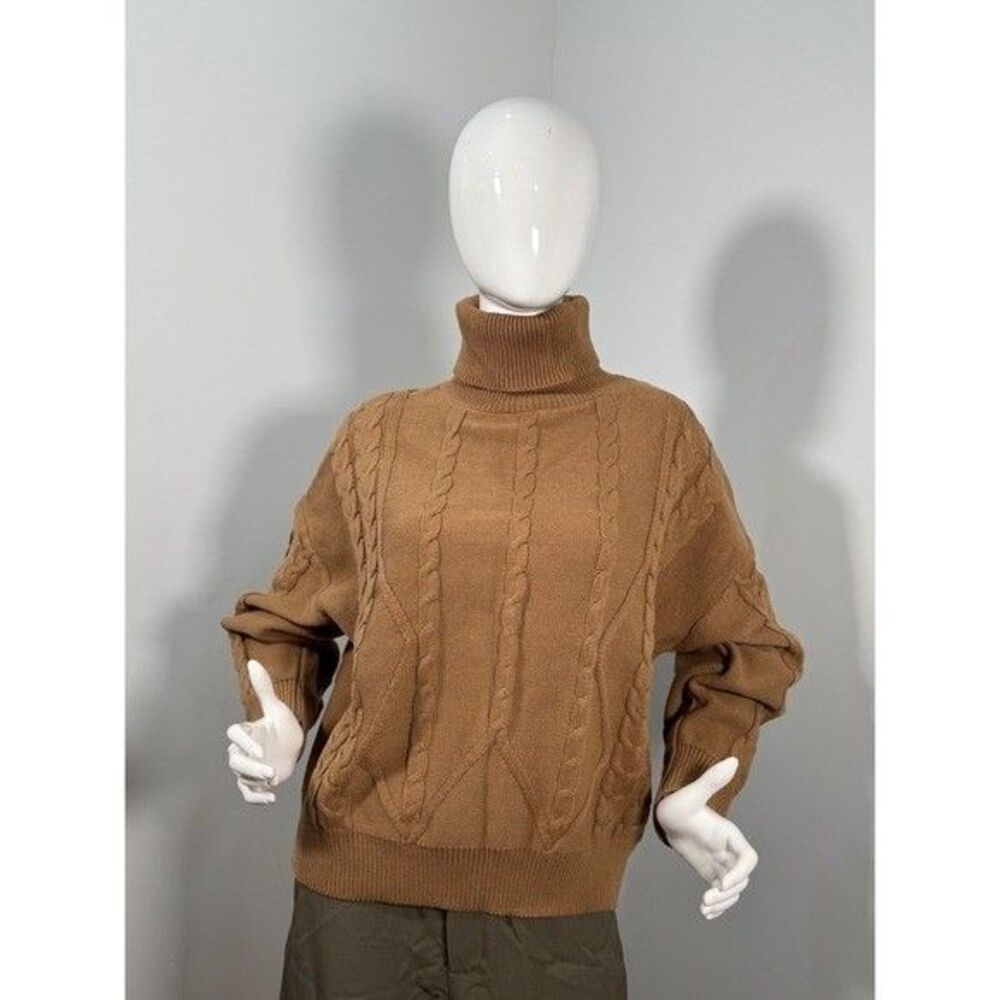 Commense Cable Knit Turtleneck Oversized Sweater Khaki size M
